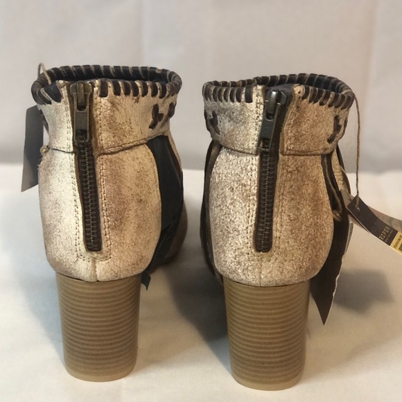 Roper Bettina Fashion Leather Open Toe Sandal Vintage Beige Suede Tan Fringe New - Picture 6 of 9